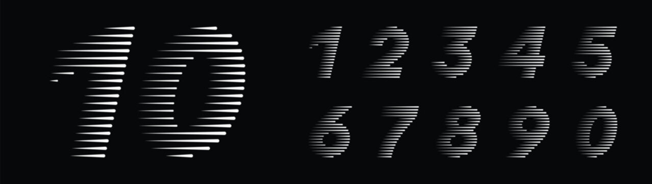 Number font with abstract geometric speed motion lines