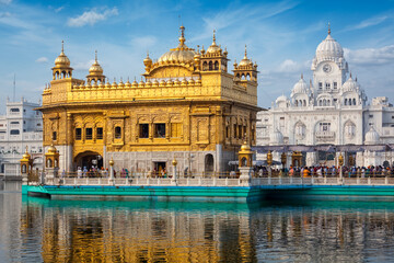 Sikh gurdwara Golden Temple (Harmandir Sahib). Holy place of Sikihism. Amritsar, Punjab, India - Powered by Adobe