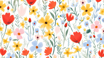 Naklejka premium Summer flowers ditsy pattern abstract graphic poster background