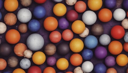 Obraz premium Colorful circles or balls in modern abstract background, creative graphic art pattern, blue purple white black yellow orange and red colours with grunge texture and geometric pattern