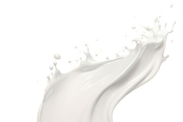 Fresh dairy products in motion: white milk or yogurt splash in wave shape isolated on transparent background