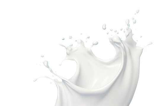 Fresh dairy products in motion: white milk or yogurt splash in wave shape isolated on transparent background