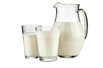 Natural Whole Milk: Milk Jugs and Glasses Isolated on transparent background