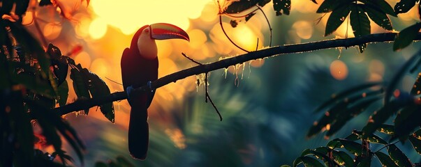 summer background with a red bird sitting on a tree branch - Powered by Adobe