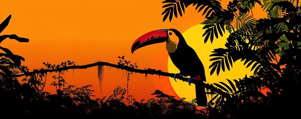 Naklejka premium summer background with a toucan on a branch