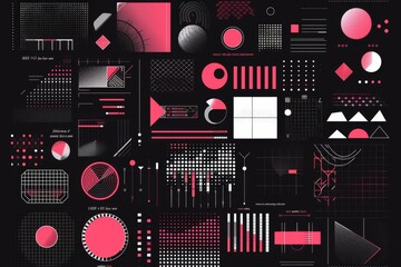 Set of 100 geometric shapes Mega set of memphis design elements, template for your project Collection trendy halftone vector geometric shapes