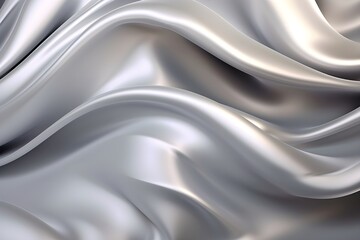 3d silk luxury texture background. Silky cloth luxury fluid wave banner. Fluid iridescent holographic neon curved wave in motion silver background.