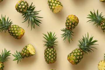 Fresh Pineapples on a Bright Yellow Background