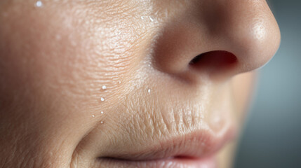 Close up of mature woman lips and skin texture, natural sign of aging and subtle beauty