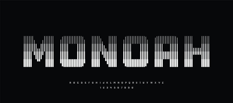 Alphabet and number font with abstract geometric vertical lines