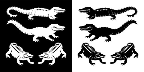 Alligator3 animal vector silhouette set