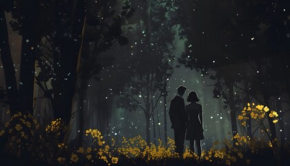 Couple in Enchanted Forest at Night
