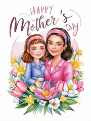 Mother and daughter with Mothers Day greeting