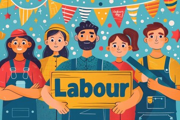 Cartoon illustration of Labour Day celebration