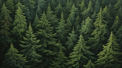 Fototapeta premium An aerial view of a coniferous forest. The trees are densely packed together and the canopy is unbroken. The forest floor is covered in a thick layer of moss.