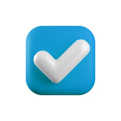 Vector 3d Check mark realistic icon. Trendy plastic blue checkmark, select icon isolated on white background. Blue square yes button. 3d render tick sign illustration for web, app, design.
