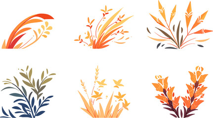 Different field plants set. Floral elements, spring or summer blossom. Flat vector illustration.