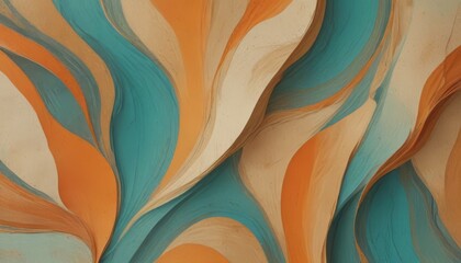 modern wonderful wallpaper with curved organic shapes with textures in turquoise, orange and beige colors