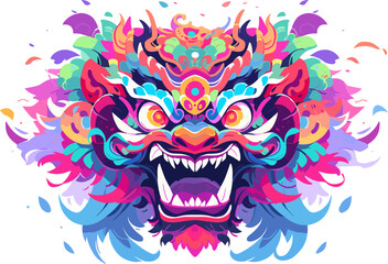 Fantastic colorful chinese dragon head. Flat vector illustration
