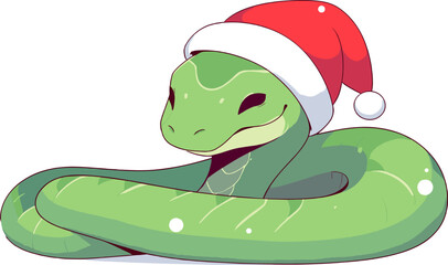 Christmas snake symbol. New year mascot. Winter holidays, flat vector isolated.