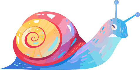 Cute colorful watercolor splash snail. Flat vector isolated.