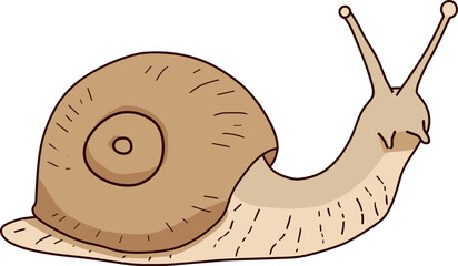 Doodle style simple brown snail. Flat vector isolated.
