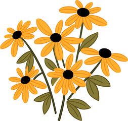 Yellow flowers, field, spring. Flat vector illustration isolated.