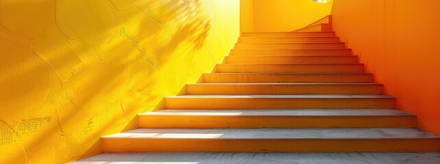 Staircase to the top, beautiful modern yellow background for websites, with perspective, with space for text.