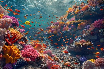 Colorful tropical coral reef with fish