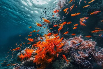 Underwater view of coral reef and fish in Red Sea, Egypt