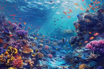 Colorful coral reef with fishes and corals in the Red Sea