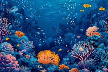 Colorful underwater world with corals and tropical fish. 