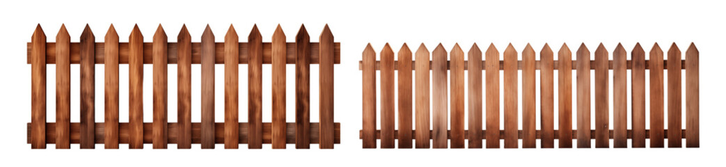 Naklejka premium Set of Brown wooden fence isolated on png transparency background