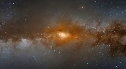 A starry sky with a large orange cloud in the middle