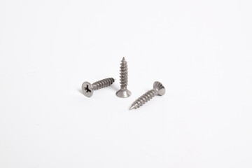 Set of screws isolated on white background , metal screw, iron screw, chrome screw