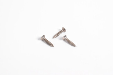 Set of screws isolated on white background , metal screw, iron screw, chrome screw