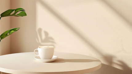 Sleek Serenity: White Coffee Cup with a Green Leaf