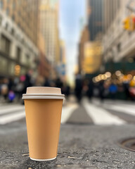 City Life Brew: Coffee Cup in Urban Morning Setting