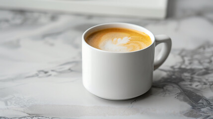 Creamy Start: Coffee with Milk in a Sleek White Cup