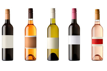 Collection of blank wine bottles mockup on transparent background for product branding and advertising