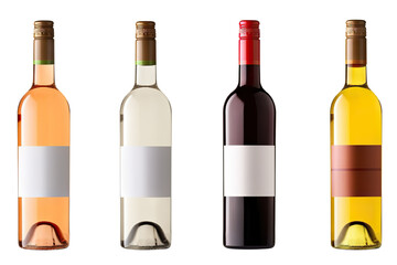 Collection of blank wine bottles mockup on transparent background for product branding and advertising
