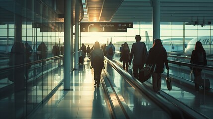 Airport Ambiance: Passengers bustling at a Vibrant Airport Terminal