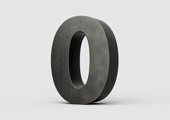 Number Zero 0 Digit Made Of Gray Smooth Cast Iron Isolated On White Background 3d Illustration