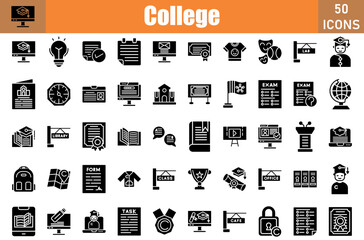 College 50 web icons in glyph style