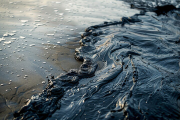 A body of water with a dark, oily substance floating on top