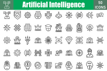 Artificial Intelligence 50 web icons in line style