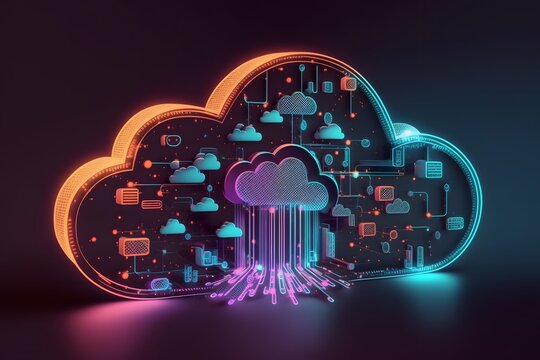 Glowing Cloud icon technology concept exploded panel with cloud services
