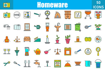 Homeware 50 web icons in outline filled style