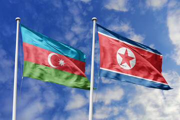 3d illustration. Azerbaijan and North Korea
 Flag waving in sky. High detailed waving flag. 3D...