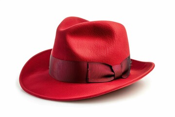 Red Fedora Hat on White Background